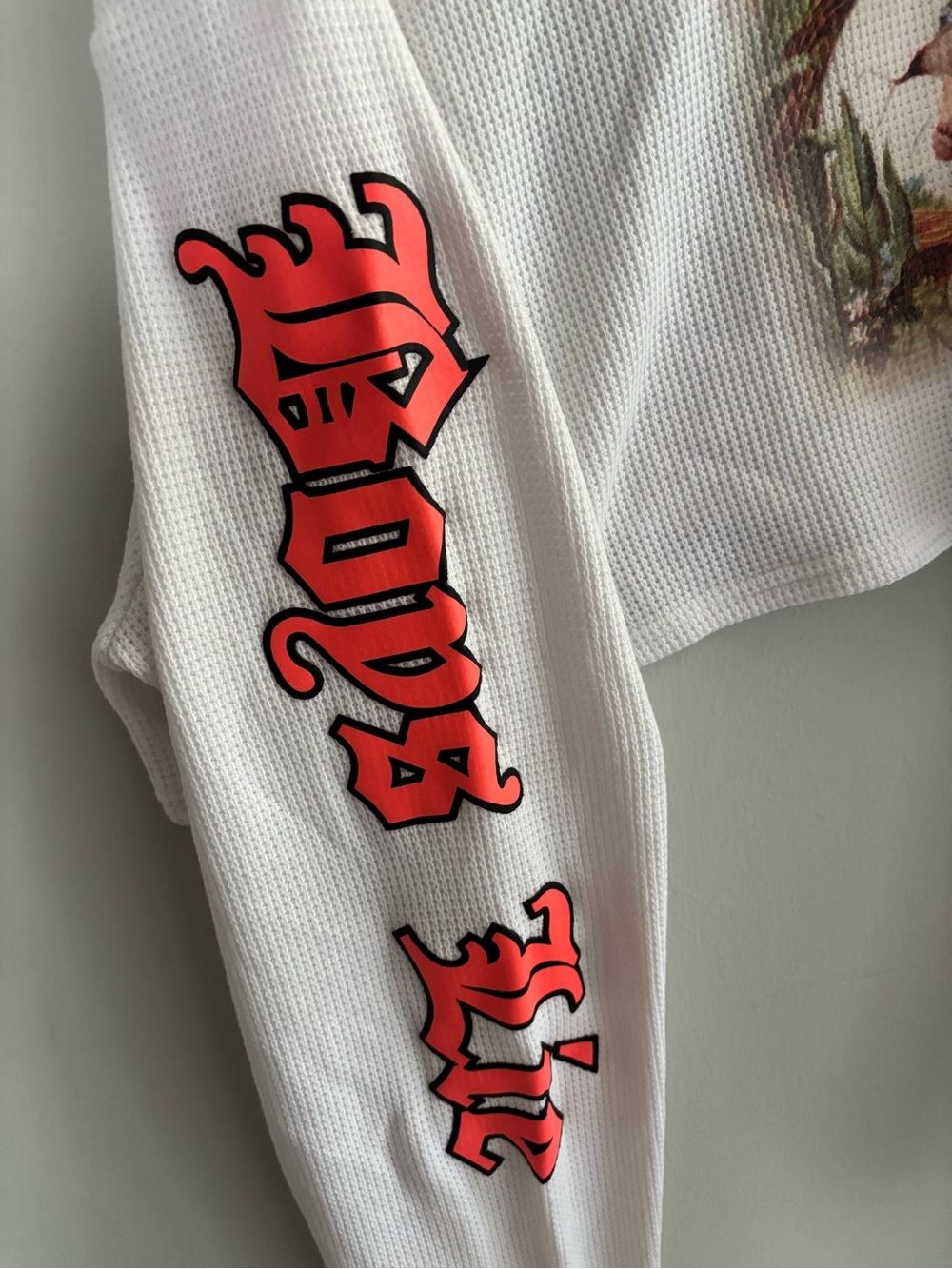 Boys Lie cropped extra long sleeve henley with cherub graphics and gothic text - Picture 5 of 10